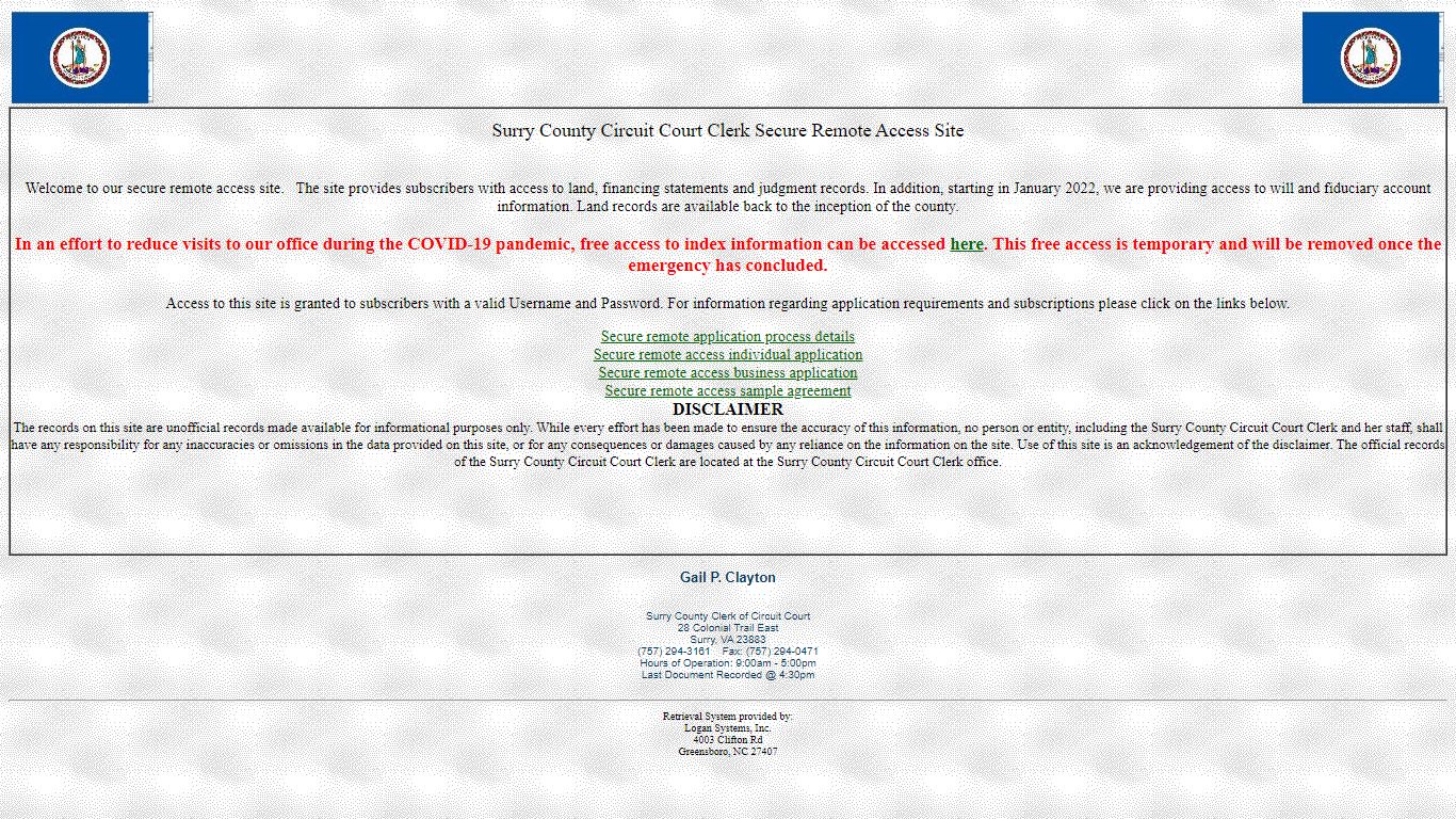 Surry County Circuit Court Clerk Secure Remote Access Site